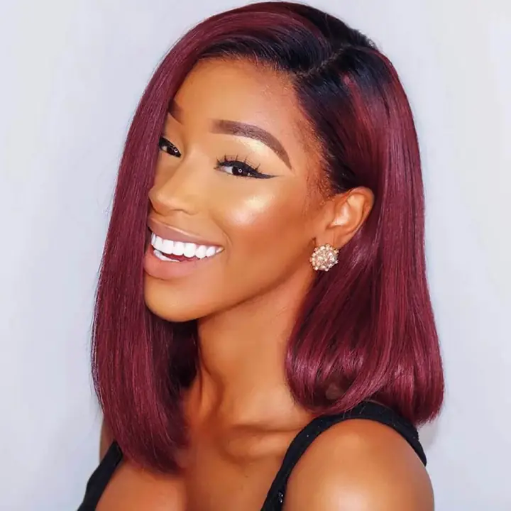 Burgundy Ombré Straight Lace Bob