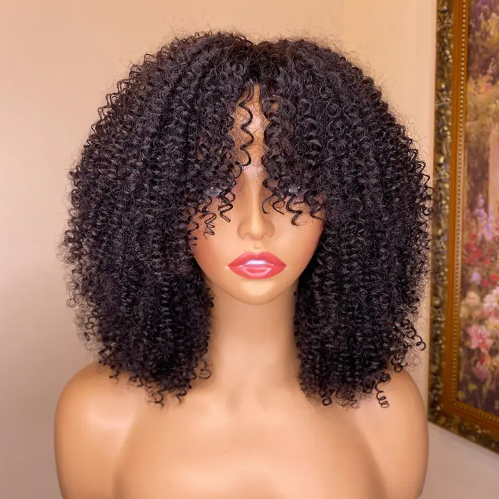 Kinky Curly Glueless Wig with Fringe